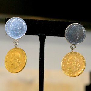 Toscana Italiana Double Genuine Lira Coin 1.75" Drop Earrings